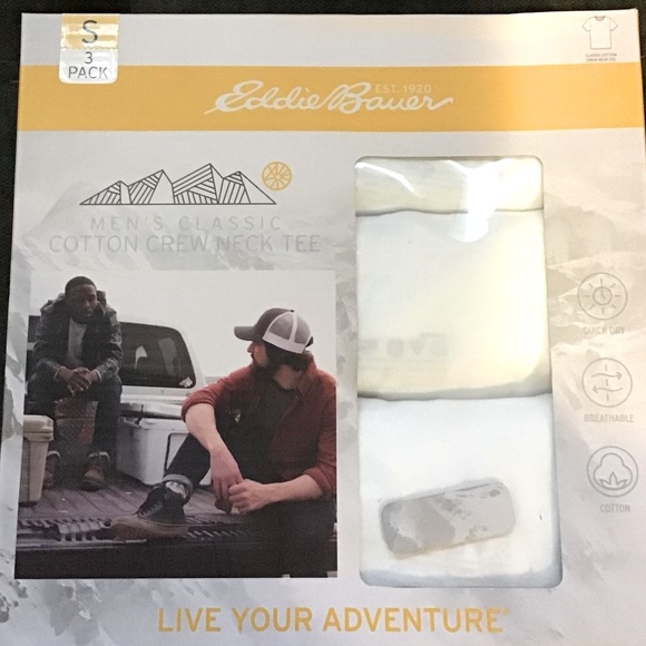 Eddie Bauer Mens Classic Cotton Crew Neck Tee 3 Pack White Sz Small NWT - Picture 1 of 3